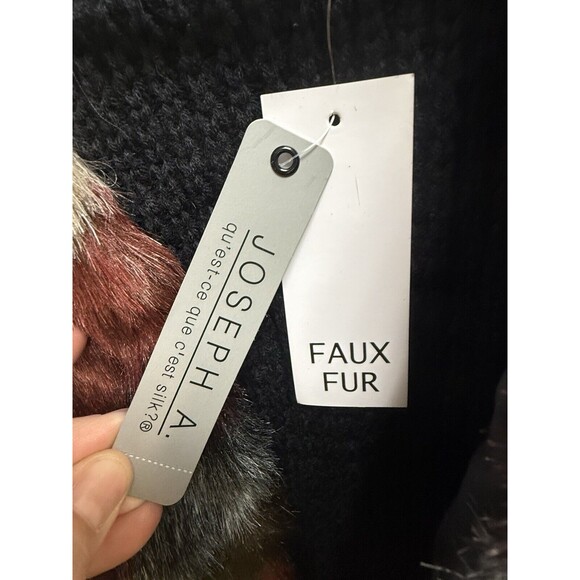NWT JOSEPH A Longline Open Front Faux Fur Sleeveless Cardigan Womens M Chevron - Picture 6 of 15